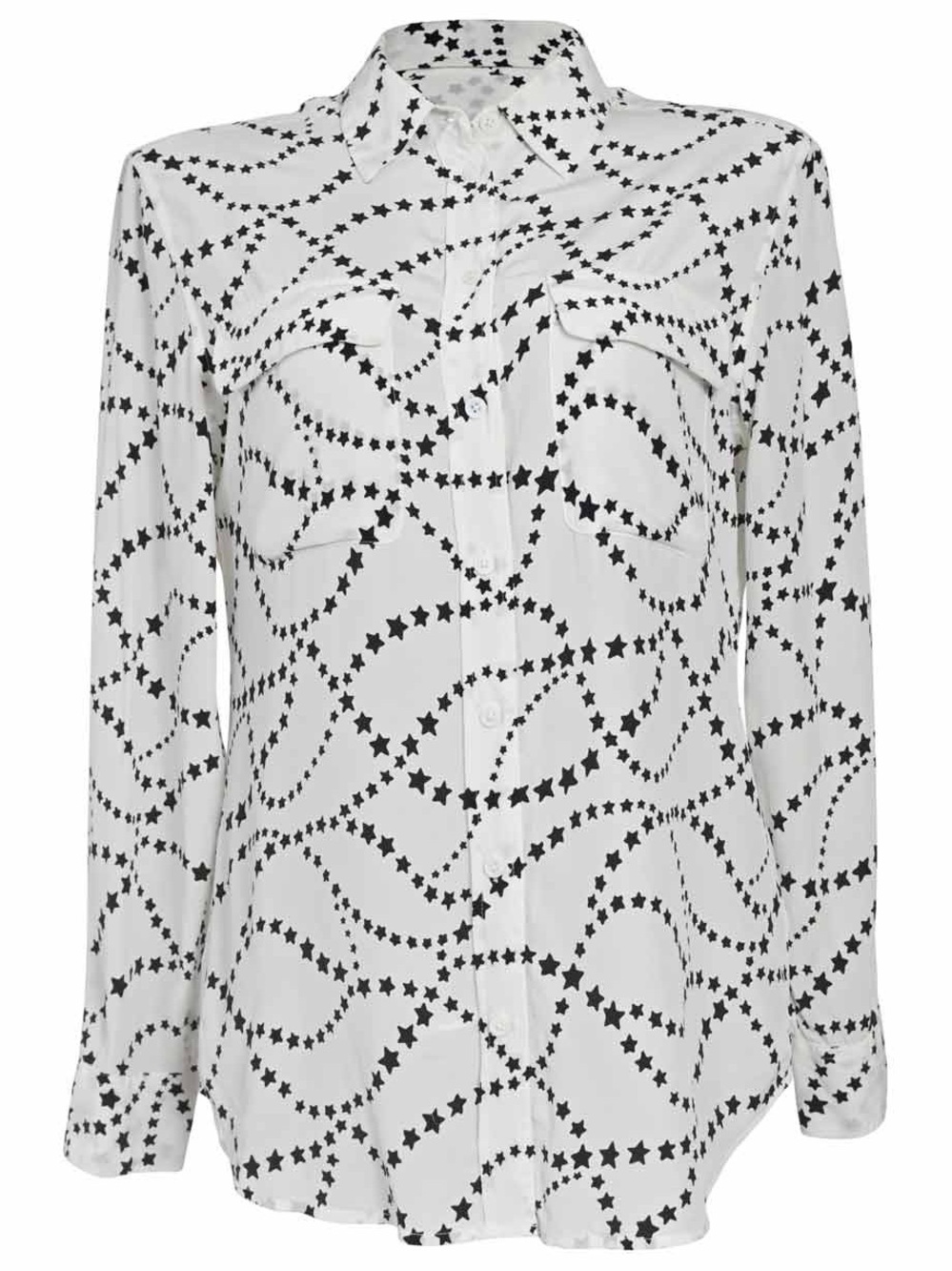 Equipment White Button-Up Shirt with Black Star Wave Print 100% Silk